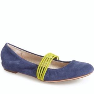 Tsubo Navy Suede Ballet Flat with Lime Green Strap